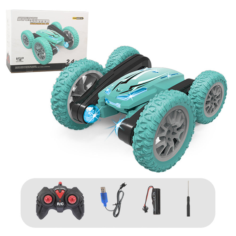 Rc  Car Electric Remote Control Deformed Double-sided Stunt Car 2.4G Rotating Deformed Light Sound Effect Model Children Toy Green