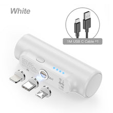 Last inn bildet i Galleri-visningsprogrammet, 3000  Mah  Power  Bank Mini Portable 3-in-1 Capsule Style Magnetic Power Bank With Cable White
