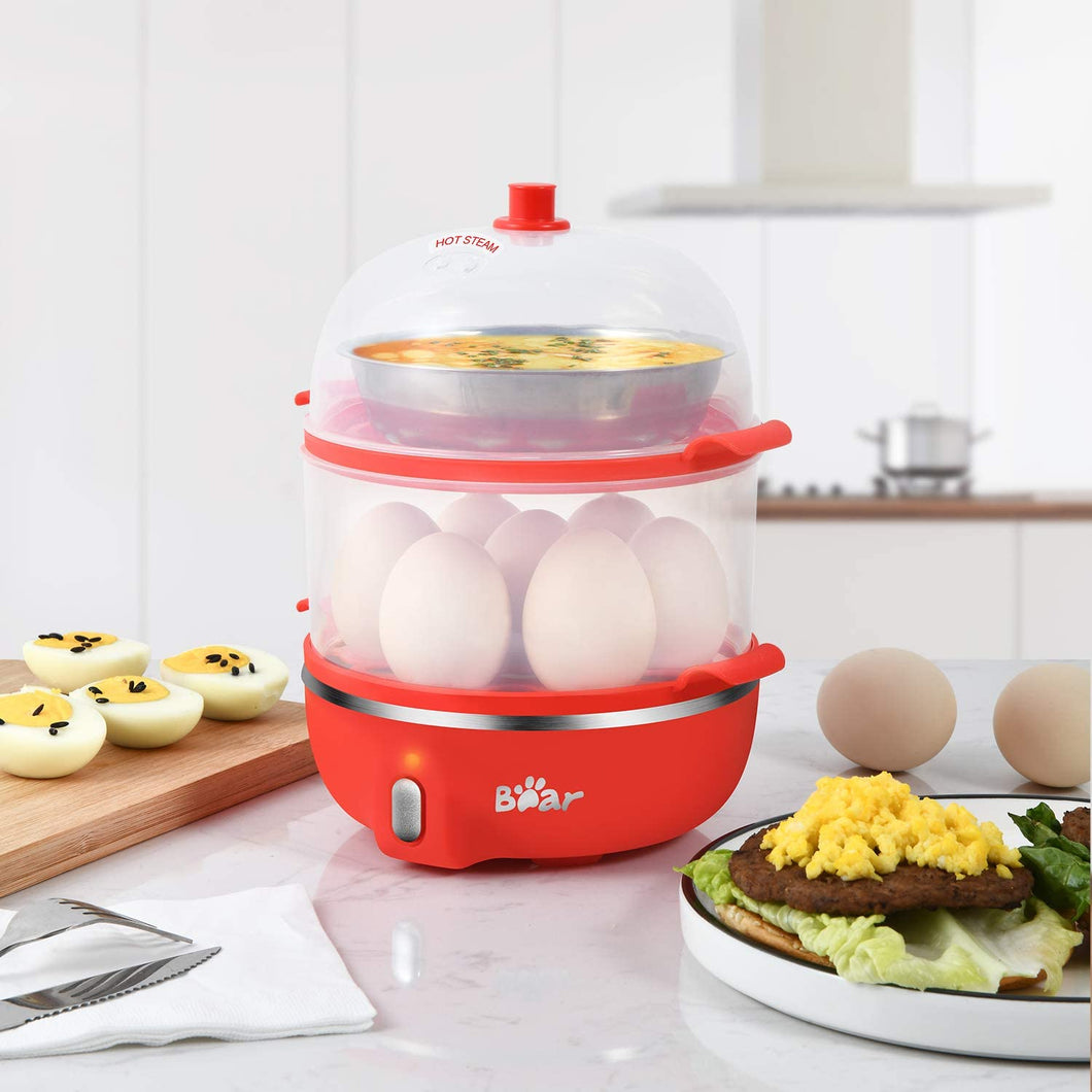 Egg Cooker, Bear 14 Egg Capacity Hard Boiled Egg Cooker, Rapid Electric Egg Boiler Maker Poacher for Hard Boiled Scrambled Omelets Poached Eggs Steamed Vegetables Dumplings with Egg Piercer 17*17*16