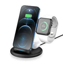 Cargar imagen en el visor de la galería, 15w  Three-dimensional  Smart  Charging  Base Foldable 3-in-1 Wireless Charger For Iphone Iwatch Airpods Black
