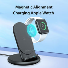 Load image into Gallery viewer, 15w  Three-dimensional  Smart  Charging  Base Foldable 3-in-1 Wireless Charger For Iphone Iwatch Airpods Black
