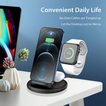 Lade das Bild in den Galerie-Viewer, 15w  Three-dimensional  Smart  Charging  Base Foldable 3-in-1 Wireless Charger For Iphone Iwatch Airpods Black
