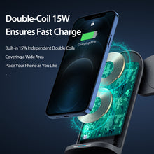 Load image into Gallery viewer, 15w  Three-dimensional  Smart  Charging  Base Foldable 3-in-1 Wireless Charger For Iphone Iwatch Airpods Black
