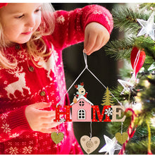 Charger l&#39;image dans la galerie, Christmas  Pendant Wooden Christmas House Shaped Star Elderly Snowman Elk Christmas Tree Decoration Wooden house pendant five-star elderly
