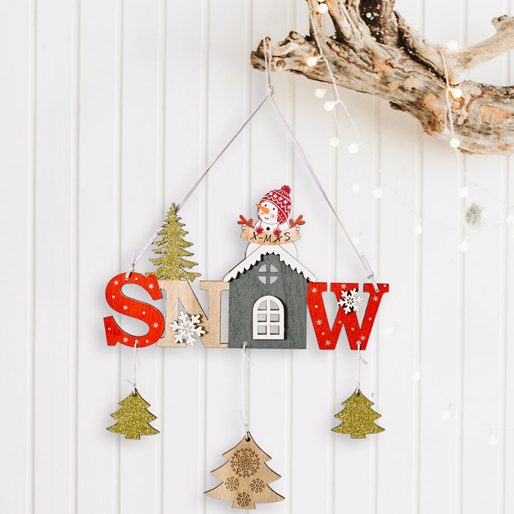 Christmas  Pendant Wooden Christmas House Shaped Star Elderly Snowman Elk Christmas Tree Decoration Wooden house pendant five-star snowman