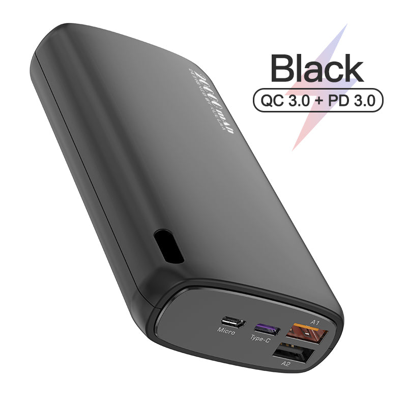 18w Fast  Charging  Power  Bank 20000 Mah Portable Mobile Phone External Battery Powerbank Black