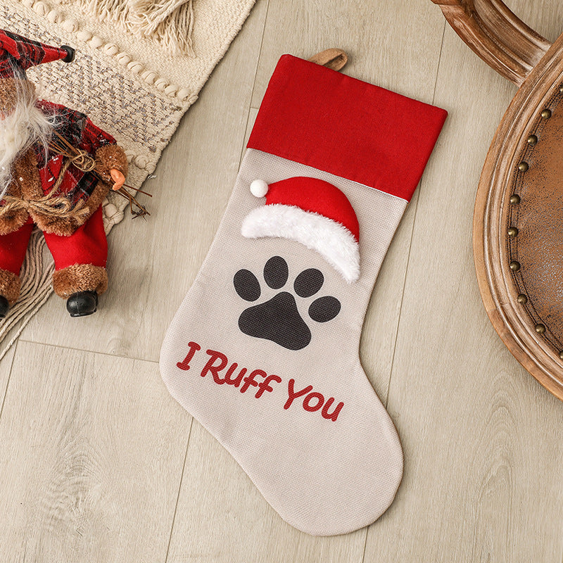 Christmas Stocking Dog Cat Paw Kids Gift Candy Bag For Christmas Decorations Pet socks big cap I R u f f