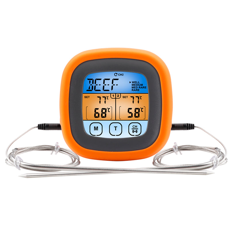 Food  Thermometer Double Probe Electronic Digital Display Touch Button Color Screen Water Temperature Meter Orange black