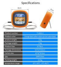 Load image into Gallery viewer, Food  Thermometer Double Probe Electronic Digital Display Touch Button Color Screen Water Temperature Meter Orange black
