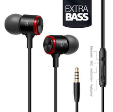 Load image into Gallery viewer, Earphones Metal Heavy Bass Stereo Wired Headset In-ear Microphone Gaming Headset Black
