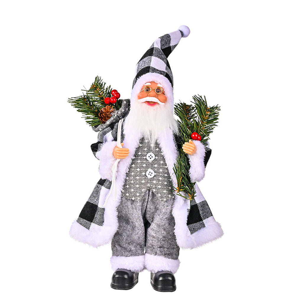 Christmas  Doll Standing Pose Santa Claus Pine Leaves Handheld Christmas Decorations Resin Standing Santa Claus Gray