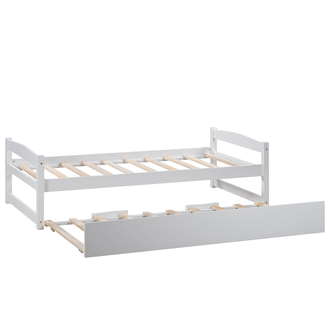 Twin Size Sofa  Bed Wooden Daybed With Trundle Household Furniture Room Accessories White