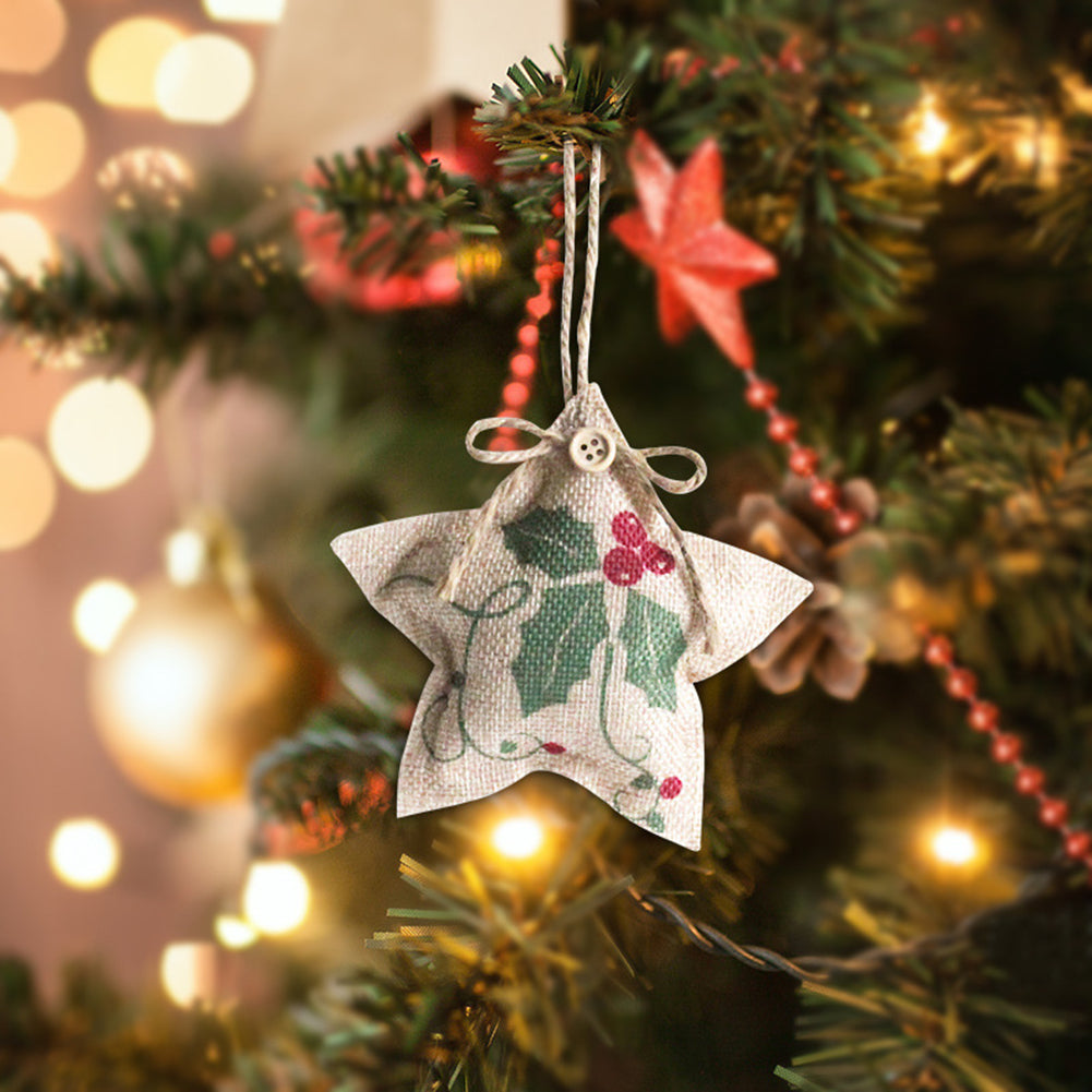 Linen Christmas  Tree  Ornaments Pendant Shopping Mall Decoration New Year Hanging Gifts star