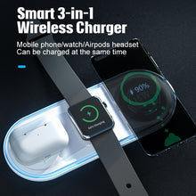 Carica l&#39;immagine nel visualizzatore di Gallery, 3 In 1 Wireless Charger Qi Standard Mobile Phone Watch Headset Wireless Charger black
