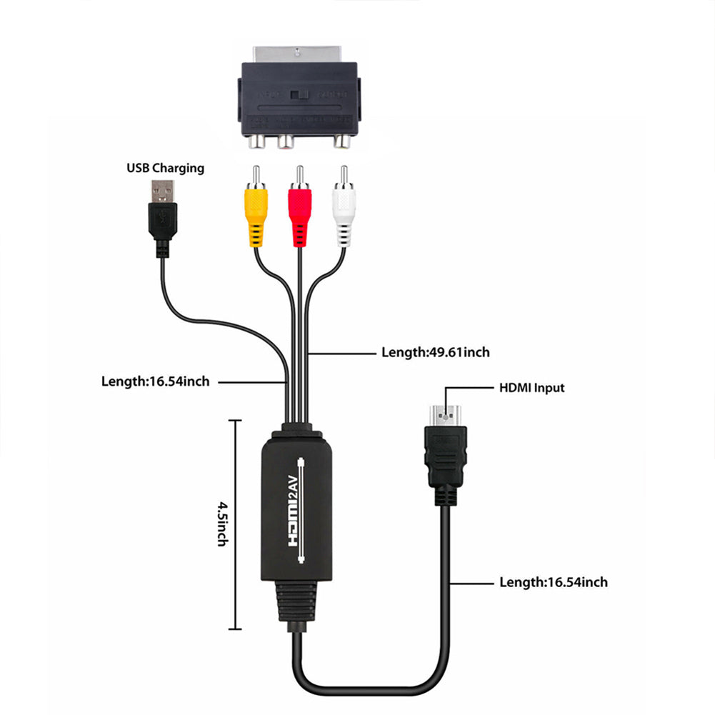 Hdmi-compaatible To 3RCA Scart 2-in-1 Adapter  Cable 1.5m Gold-plated Connectors Black