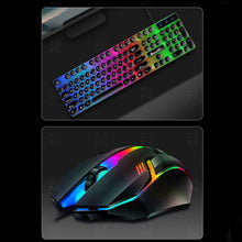 Load image into Gallery viewer, Mouse Keyboard Set Wired Colorful Backlit, 1 Set, USB Ergonomic Gaming 108 Keys Keyboard 3D Rollers Mouse Black suit
