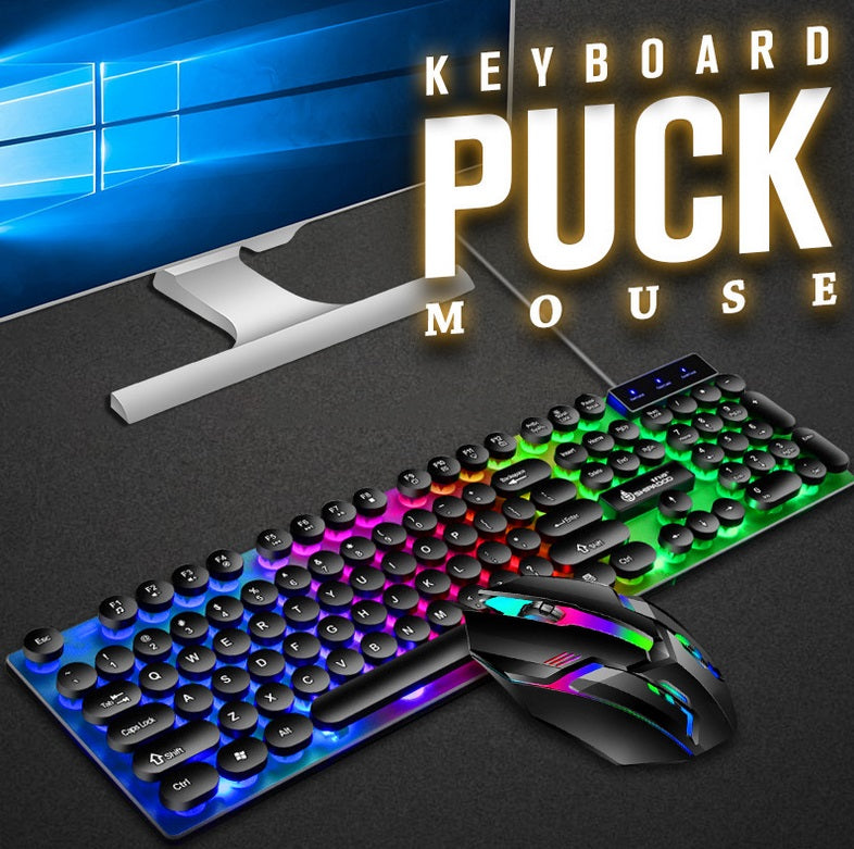 Mouse Keyboard Set Wired Colorful Backlit, 1 Set, USB Ergonomic Gaming 108 Keys Keyboard 3D Rollers Mouse Black suit