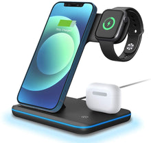 Load image into Gallery viewer, 15w 3 In 1 Wireless Fast Charging  Station   Qi Fast Charger For Wireless Charging Mobile Phones Watches black
