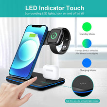 Load image into Gallery viewer, 15w 3 In 1 Wireless Fast Charging  Station   Qi Fast Charger For Wireless Charging Mobile Phones Watches black
