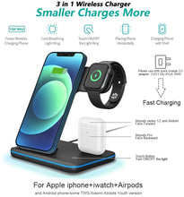 Load image into Gallery viewer, 15w 3 In 1 Wireless Fast Charging  Station   Qi Fast Charger For Wireless Charging Mobile Phones Watches black
