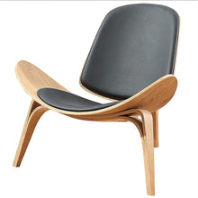 Carica l&#39;immagine nel visualizzatore di Gallery, High Quality Solid Wood Three-Legged Shell Chair Ash Plywood Black Faux Leather Living Room Furniture  Modern Leisure Chair
