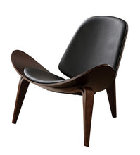 Carica l&#39;immagine nel visualizzatore di Gallery, High Quality Solid Wood Three-Legged Shell Chair Ash Plywood Black Faux Leather Living Room Furniture  Modern Leisure Chair
