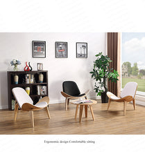 Charger l&#39;image dans la galerie, High Quality Solid Wood Three-Legged Shell Chair Ash Plywood Black Faux Leather Living Room Furniture  Modern Leisure Chair
