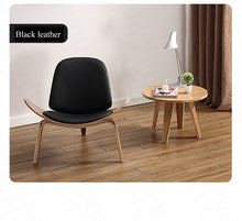 Charger l&#39;image dans la galerie, High Quality Solid Wood Three-Legged Shell Chair Ash Plywood Black Faux Leather Living Room Furniture  Modern Leisure Chair
