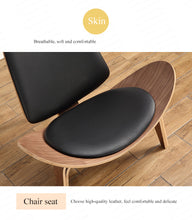 Charger l&#39;image dans la galerie, High Quality Solid Wood Three-Legged Shell Chair Ash Plywood Black Faux Leather Living Room Furniture  Modern Leisure Chair
