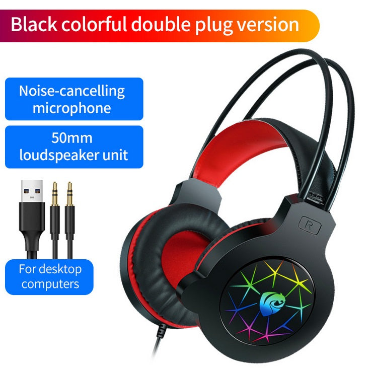 Gaming  Headset Wired Luminous Surround Sound Stereo Microphone Headphones Black