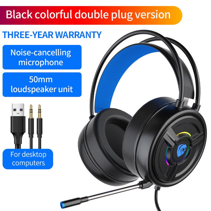 PSH-200 Wired Headset Stereo Sound Noise Reduction Cat Ear-shaped Hifi Colourful Light Headset Black 3.5MM version