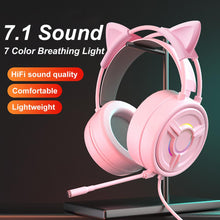 Load image into Gallery viewer, PSH-200 Wired Headset Stereo Sound Noise Reduction Cat Ear-shaped Hifi Colourful Light Headset Black 3.5MM version
