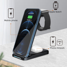 Carica l&#39;immagine nel visualizzatore di Gallery, 3 In 1 Wireless  Charger For Mobile Phones Headsets Watches Wireless Charging Stand black
