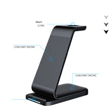 Load image into Gallery viewer, 3 In 1 Wireless  Charger For Mobile Phones Headsets Watches Wireless Charging Stand black
