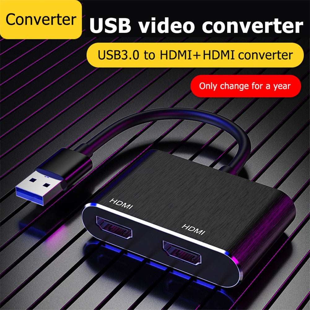 Usb 3.0 To Dual Hdmi-compatible Hub Usb Adapter Audio Video Connection  Cable black