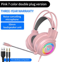 Last inn bildet i Galleri-visningsprogrammet, Gaming  Headset Surround Sound Stereo Wired Headset Usb Microphone Colorful Lighting Headset Cat ear pink 3.5MM version
