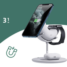 Carica l&#39;immagine nel visualizzatore di Gallery, 3 In 1 Magnetic Mobile Phone Headset Watch Wireless  Charger Qi Fast Charging Stand Station White
