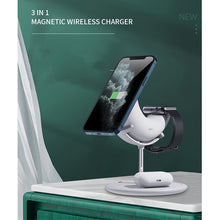 Carica l&#39;immagine nel visualizzatore di Gallery, 3 In 1 Magnetic Mobile Phone Headset Watch Wireless  Charger Qi Fast Charging Stand Station White
