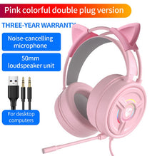 Load image into Gallery viewer, PSH-200 Wired Headset Stereo Sound Noise Reduction Cat Ear-shaped Hifi Colourful Light Headset Cat ear pink 3.5MM version
