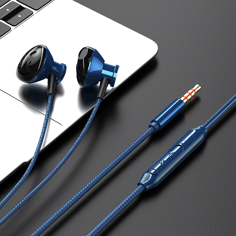 Headphones Semi-in-ear Wire-controlled Metal In-ear Gaming Mobile Headset With Microphone Blue