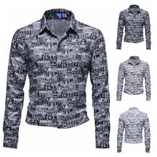 Load image into Gallery viewer, Men  Shirt Lapel Long-sleeved Characteristic Building Printing Fashion Casual Cardigan Shirt Black_XL

