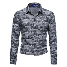 Load image into Gallery viewer, Men  Shirt Lapel Long-sleeved Characteristic Building Printing Fashion Casual Cardigan Shirt Black_XL
