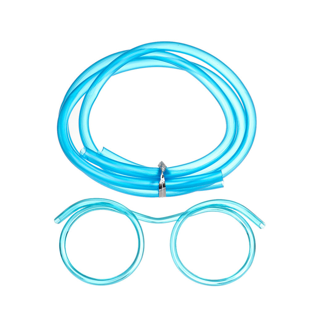 Creative Funny Glasses  Straw Novelty Eye Glasses Style Reusable Loop Drinking Straw Blue