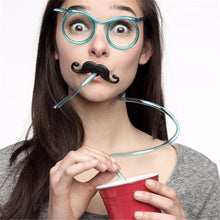 Lade das Bild in den Galerie-Viewer, Creative Funny Glasses  Straw Novelty Eye Glasses Style Reusable Loop Drinking Straw Blue
