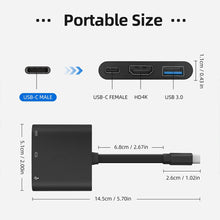 Cargar imagen en el visor de la galería, Type C To Hdmi-compatible Cable  Adapter Usb3.0 Pd 3 In 1 Flat Cable Support 4k Black
