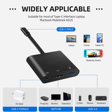 Load image into Gallery viewer, Type C To Hdmi-compatible Cable  Adapter Usb3.0 Pd 3 In 1 Flat Cable Support 4k Black
