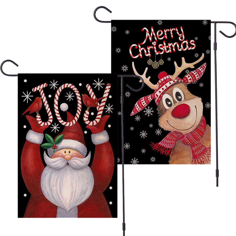 2 Pcs/set Garden  Banner Linen Christmas Element Pattern Garden Outdoor Decoration (without Flag Pole) 12x18 inches_2-piece set combination 01