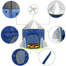 Load image into Gallery viewer, 3 In 1 Rocket Ship Game Tent Indoor Outdoor Tunnel Ball Pit With Hoop Set For Kids Blue
