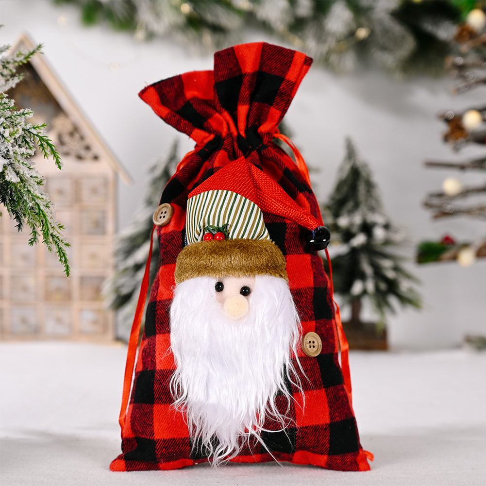 Fabric Plaid Christmas Candy Gift  Bag Pocket Gift Christmas Ornaments For Children santa claus