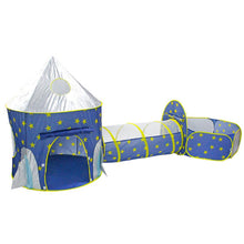 Cargar imagen en el visor de la galería, 3 In 1 Rocket Ship Game Tent Indoor Outdoor Tunnel Ball Pit With Hoop Set For Kids Blue
